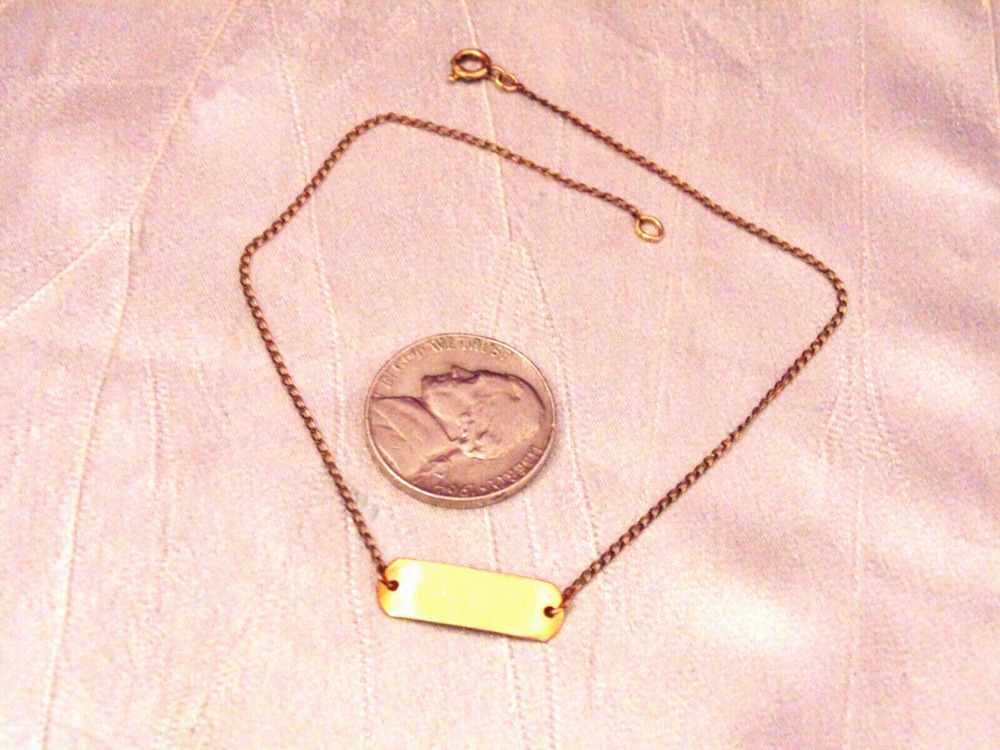 Vtg 12k GF Gold Filled Slim ID Style Bracelet Ankle Chain ANKLET 9" Engravable